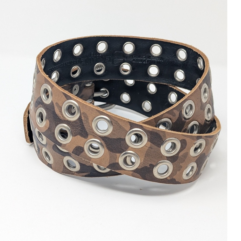 BRAVE Baca II Leather Camo Double Grommet Belt Sz 32 Edgy Y2K Streetwear Unisex - Picture 6 of 8
